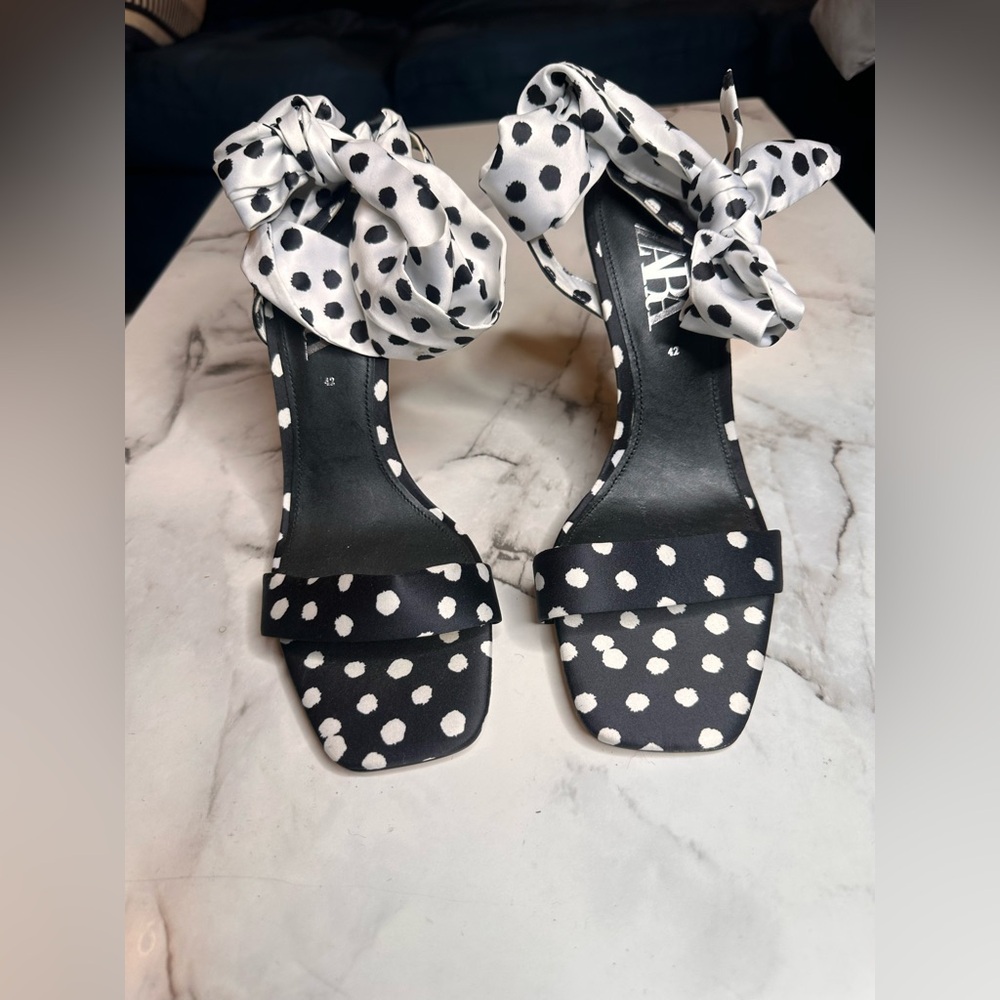 Zara Polka Dot High Heel Ankle Wrap Sandals, Size 11 - Picture 12 of 12